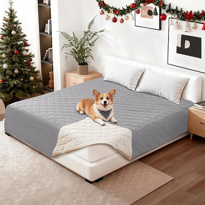 Waterproof Dog Bed Cover, Non-Slip Dog Blanket for Couch, Couch Covers for Dogs Washable, Pet Blanket for Furniture, Pet Bed Mat for Sofa, Car, Pet Supplies (82x82 Inch, Light Grey)