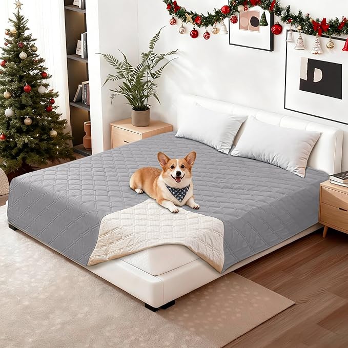 Waterproof Dog Blanket, Non-Slip Soft Pet Bed Cover, Couch Cover for Dogs Washable, Protects Sofa, Furniture, Crate, Car, Tear Resistant Leakproof Pet Blanket (40x50 Inch, Light Grey)
