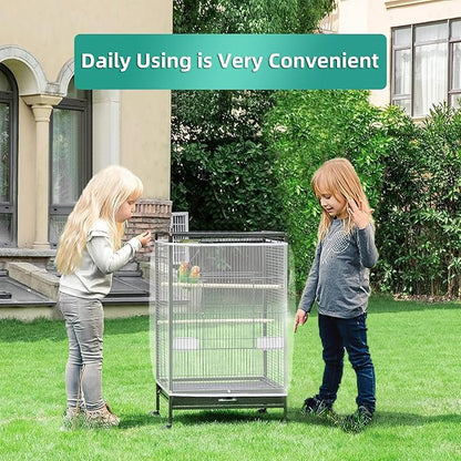 Bird Cage Seed Catcher, Seed Catcher Guard Net Cover, Parrot Nylon Mesh Net Cover, Universal Soft Airy Cage Net Stretchy Skirt for Round Square Cages (Solid-White, 15.7" x87")