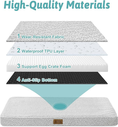 Dog Bed for Extra Large Dogs, Rectangular XL Orthopedic Dog Beds, Foam Anti-Slip Bottom Pet Mat with Washable Removable Cover, Suitable for Pet Up to 100 lbs, 44x32x3 inch, Grey