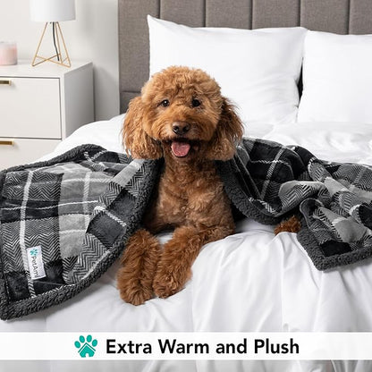 PetAmi Dog Blanket for Medium Large Dogs, Pet Bed Blanket Cat Puppy Kitten, Fleece Furniture Couch Cover Protector Sofa Car, Soft Sherpa Dog Throw Plush Reversible Washable, 40x60 Plaid Dark Gray
