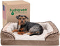 Furhaven Memory Foam Dog Bed for Medium/Small Dogs w/ Removable Bolsters & Washable Cover, For Dogs Up to 35 lbs - Plush & Velvet Waves Perfect Comfort Sofa - Brownstone, Medium