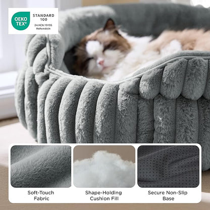 Bedsure ComfyFleece™ Small Cat Bed, Washable Round Cute Pet Beds for Indoor Cats, Super Soft Corduroy Kitten Bed with Anti-Slip Bottom, 20''x20''x8'', Warm Gray