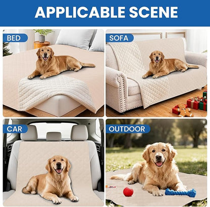Waterproof Dog Blanket, Non-Slip Soft Pet Bed Cover, Couch Cover for Dogs Washable, Protects Sofa, Furniture, Crate, Car, Tear Resistant Leakproof Pet Blanket (30x53 Inch, Beige)