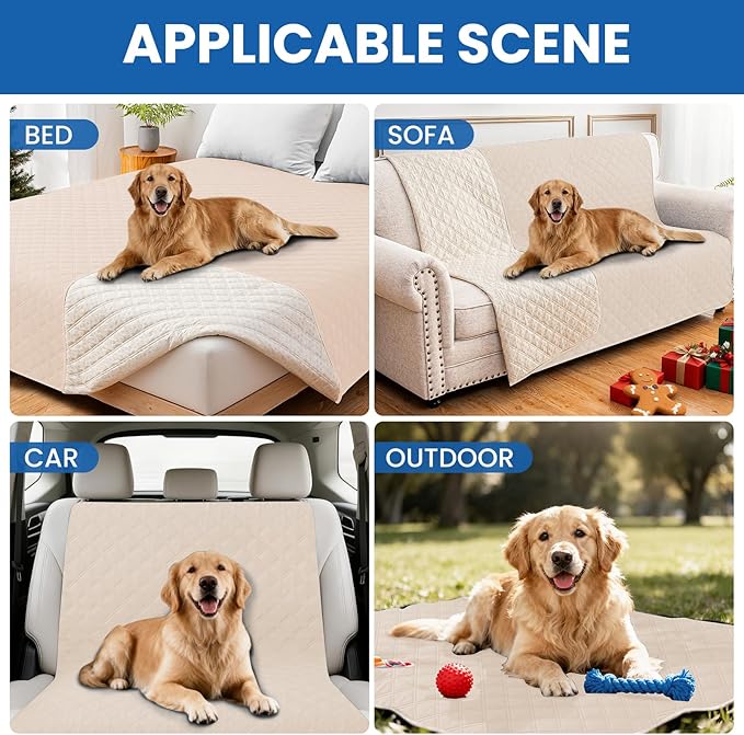 Waterproof Couch Covers for Pets, Waterproof Dog Bed Cover, Anti-Slip Soft Dog Blankets, Couch Cover for Dogs Washable, Pet Blanket for Puppy Large Dogs Cat (82x82 Inch, Beige)