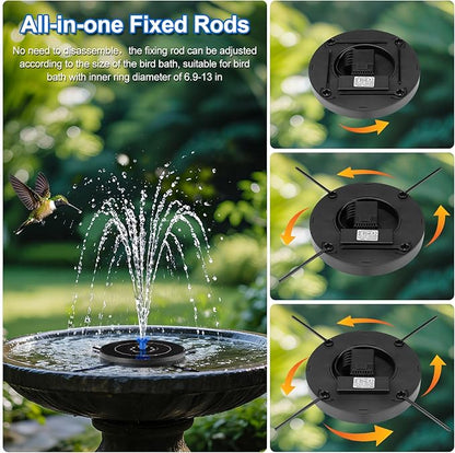 Solar Fountain Pump with 3 Spray Height Adjustments, Upgraded Glass Solar Bird Bath Fountains with LED Lights,6 Nozzles,Outdoor Solar Water Fountain for Bird Bath, Garden, Pool, Pond (Blue)