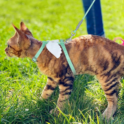 TIESOME Cat Harness and Leash Set, Adjustable Gradient Kitten Harness Escape Proof Harness with Leash for Kitty Outdoor Walking (Green)