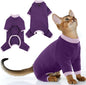 PUMYPOREITY Cat Recovery Suit, Stops Wound Licking After Surgery, Sticky Hair Shirt with Sticky Fabric, Cat Pajamas Prevents Over-Grooming, Purple, S