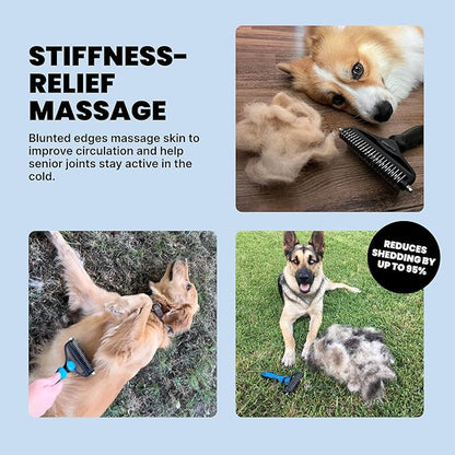 MalsiPree Dog Brush - Large, Orange - 2-in-1 Deshedding Tool & Undercoat Rake, Dog Undercoat Brush - Gentle Dematting Comb & Pet Hair Removal Tool - Smooth-Edge Design & Grooming Comb