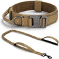 Tactical Dog Collar Set, Adjustable Military Training Nylon Dog Collar with Control Handle and Heavy Quick-Release Metal Buckle for Small Medium Large Dogs, Brown Set M