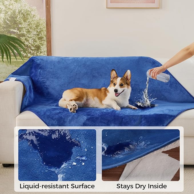 Sunheir Waterproof Dog Blankets for Extra Large Dogs - Cat Blanket Washable for Couch Protection, Soft Sherpa Fleece Puppy Throw Blanket to Prevent Urine Leaks & Protects Furniture, 50"X 60", Blue