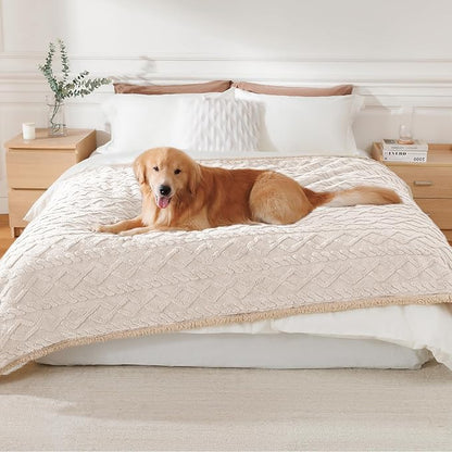 Luciphia Waterproof Pet Blanket, Liquid Pee Proof Dog Blankets for Sofa Bed Couch, Reversible Sherpa Fleece Furniture Protector Cover for Small Medium Large Dogs Cats,Beige-Thicken X-Large（85" x 57"）