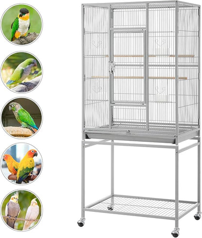 Topeakmart 53.5inch Height Large Bird Cage Extral Space Parrot Cage with Wooden Perch & Stand for Conures Parakeets Budgies, Light Gray
