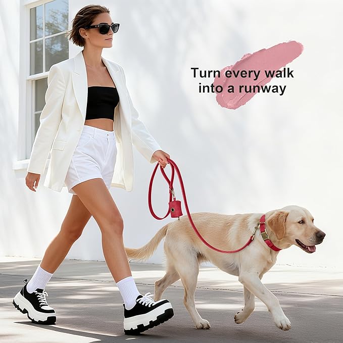 Didog Soft PU Leather Dog Collar, Stylish Quick Released Dog Collar for Large Dogs, Easy Clean Adjustable Pet Collar for Daily Walking, Red, L Fit 15-23" Neck