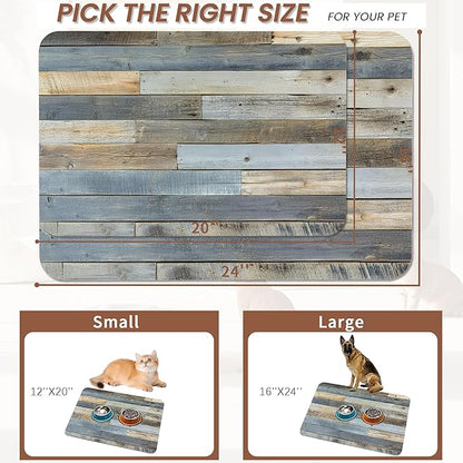 Vintage Barn Wooden Dog Cat Food Mat,Rustic Wood GrainAbsorbent Pet Feeding Mat for Food and Water,Non-Slip Dog Bowl Mats Floor Protector 16"x24"