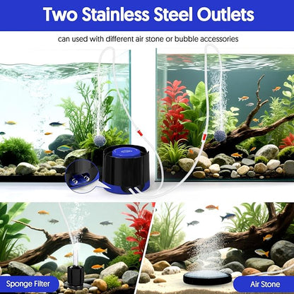 QZQ Aquarium Air Pump, Quiet Fish Tank Air Pump with Dual Outlets, 3W/5W Powerful Adjustable Oxygen Pump with Accessories, Aquarium Bubbler Aerator for Fish Tank Up to 80 Gallon (3W)