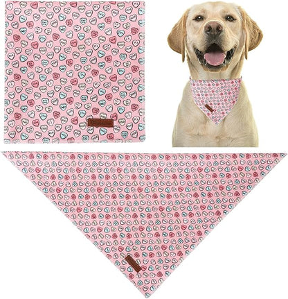 Valentine Dog Bandana - Pink Heart Triangle Bid Scarf for Small & Medium Dogs, Cotton Kerchief for Girls & Boys, Red & Adorable Puppy Bandana