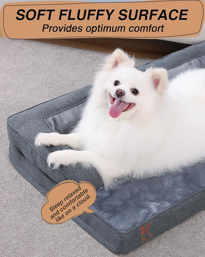 KSIIA Washable Dog Bed Large Sized Senior Dog, Orthopedic Warm Soft Pet Sofa Waterproof Pet Couch with Sides, Non-Slip and Egg-Crate Foam Big Beds with Removable Cover, 35x22Inch, Dark Grey