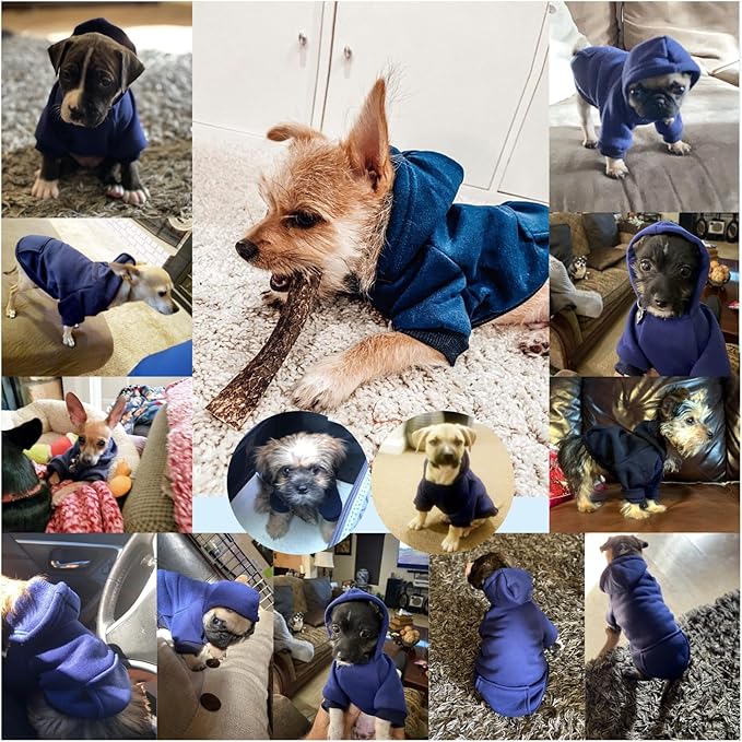 Jecikelon Winter Dog Hoodie Sweatshirts with Pockets Warm Dog Clothes for Small Dogs Chihuahua Coat Clothing Puppy Cat Custume (Navy, XX-Small)