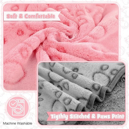 Tegeme 12 Pcs Pet Blankets Soft Fluffy Fleece Dog Cat Warm Paw Print Pattern Blankets Flannel Throw for Pets Dog Puppy Cat(23 x 16 Inch,Multicolor)