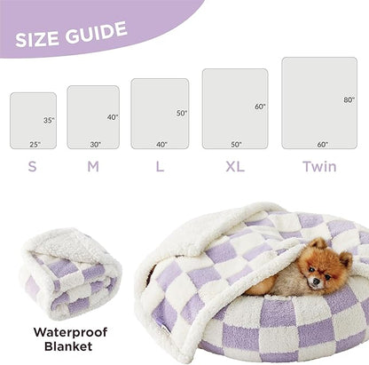 LE SURE Waterproof Dog Blanket for Large Dogs - Washable Double Sided Dog Blankets with Warm Jacquard Shag and Soft Sherpa Fleece, Pet Cat Blanket for Couch Protection, 3D Textured Checks, Purple