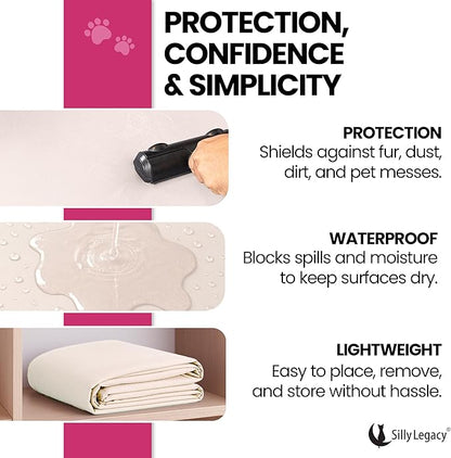 SILLY LEGACY Thin Reversible Waterproof Protective Cover or Liner for Bed or Couch, for Dogs and Cats, Babies; Incontinence, Dirt, Drool (King Size, 100 x 96 inch) (Beige)