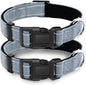 2 Pack Reflective Dog Collar with Safety Locking Buckle, Adjustable Soft Breathable Comfortable Nylon Pet Collar for Small, Medium and Large Dogs, Gray, L