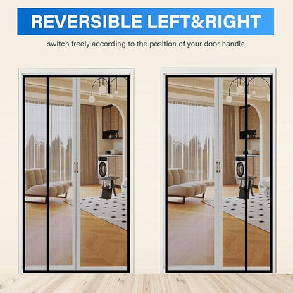 Magnetic Screen Door Mesh Left Right Side Opening Upgraded PET Material Mesh Stronger Than Fiberglass and Polyester,Keep Bugs Out,Pet & Kid Friendly,Hands Free,Fit Door Size 60" X 96"