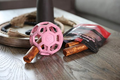 JW Pet HOL-ee Roller™, Dog Toy Puzzle Ball, Natural Rubber, Medium (4.5” Inch Diameter), Pink