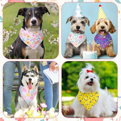 Reginary 120 Packs Spring Dog Bandanas Bulk Flower Dog Scarf Adjustable Holiday Floral Pet Scarf Flower Washable Scarves Triangle Drool Bibs for Cat Pet Costume Supply