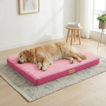 Patas Lague Orthopedic XL Dog Bed Large Sized Dog 42''X28'', Soft Waterproof Egg Crate Foam Large Pet Crate Beds Mat with Removable Washable Cover and Non-Slip Bottom, Hot Pink