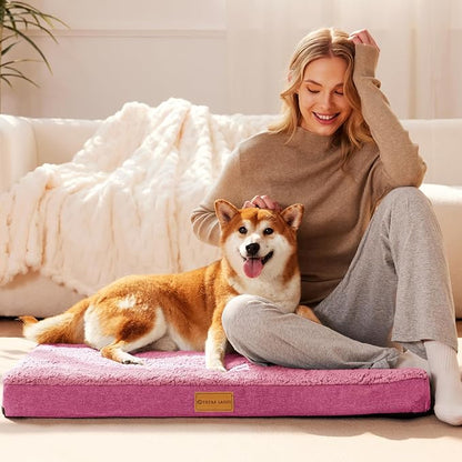 Patas Lague Orthopedic Dog Bed Medium Size Dog 30''X20'', Soft Comfortable Waterproof Egg Crate Foam Medium Pet Crate Beds Mat with Removable Washable Cover and Non-Slip Bottom, Hot Pink