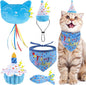BINGPET Cat Birthday Catnip Toys for Indoor Cats, 5 Pcs Cat Birthday Gift Kitten Interactive Toys for Boy Girl Cats, Soft Plush Catmint Kitty Chew Kick Toy, Hat, Bandana, Balloon, Cake, Fish, Sky Blue