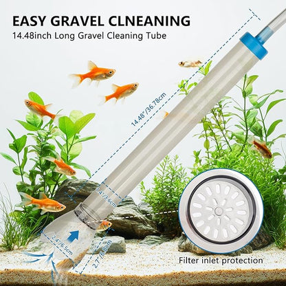 fishkeeper 50FT Aquarium Gravel Vacuum Water Changer - Flow Adjustable Faucet Universal Siphon Quick Pump with 6 Adapters, Bucket-Free Fish Tank Cleaning Tools for Drain & Fill (2025 New)