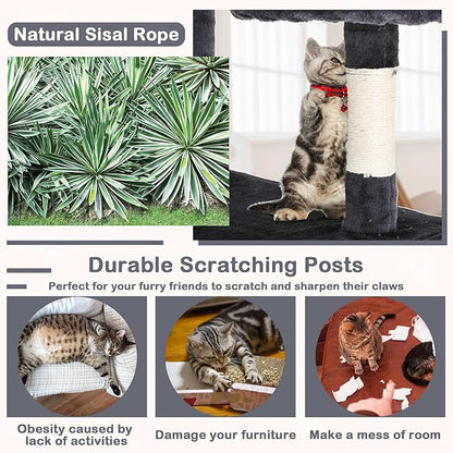 Heavy Duty Cat Tree Tower, 54" Tall Cat Tower for Indoor Cats with Cat Scratching Post with Bed, Cat Condo, Hanging Ball, Multi-Level Cat Climbing Tower Cat Trees Furniture Activity Center, Dark Grey
