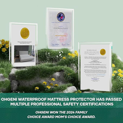 OhGeni 100% Waterproof Mattress Protector, King-Gray Size Mattress Pad, Fits 6"-20" Mattresses with Deep Pocket, Cooling, Breathable Fitted Sheets, Soft Bed Cover, Noiseless, Machine Washable