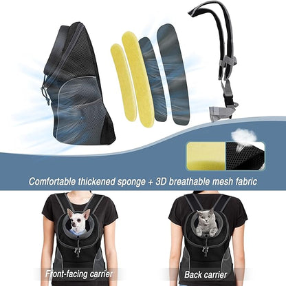 WOYYHO Pet Dog Carrier Backpack Small Dog Front Backpack Ventilated Dog Carrier Back Pack with Storage Pockets, Adjustable Straps & Safety Belt for Travel Hiking Outdoor (Size L: 10-14 lbs, Black)