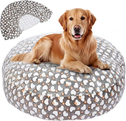Youyole Large Washable Round Dog Bed Cover Replacement Waterproof 45 x 45 x 11 in Round Donut Bed Cover for Dog Soft Gray Pet Beds Protector Sheet with Lovely Heart Print for Donut Beds & Pet Couch