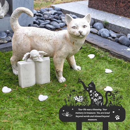 Cat Memorial Grave Stakes - Metal Wildflower Loss Pets Cemetery Markers Decorations for Humans Black Butterfly Lover Plaques Decor for Outdoor Garden Waterproof Sympathy Yard Remembrance Gift