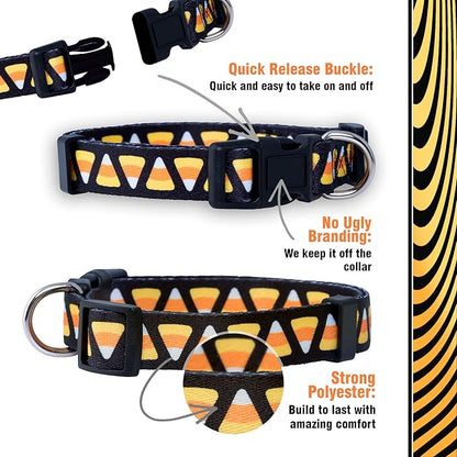Native Pup Halloween Dog Collar- Spooky Fall Themed Horror Costume Collars- Skull, Pumpkin, Ghost, Bat, Witch, Candy Corn, Spider- Adjustable for Small, Medium, Large Breeds (Medium, Candy Corn)
