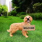 Golden Retriever Statue Outdoor Decorations – Outdoor Dog Statue Standing Golden Retriever with Removable Solar Light & Welcome Sign for Patio Décor