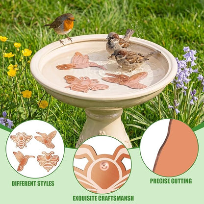 4 Pack Bird Bath Copper Disk Bird Bath Purification Disk with Triple-Point Support 99.99% Pure Copper Water Cleaner for Outside Bowl, Physical Safe Clean Water(Bee)
