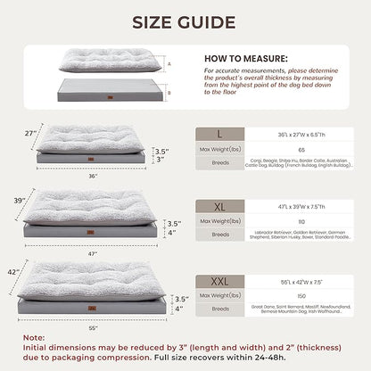 2-Pack Waterproof Dog Bed Large Size Dogs, Plush Cushion & Orthopedic Egg-Crate Foam Mattress for Senior Dogs, Washable Dog Crate Bed with Removable Cover, Light Grey