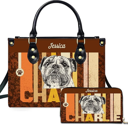 Personalized Pet Mom Leather Handbag – Custom Name Dog Cat Photo Purse, Pet Lover Gifts for Women, Christmas