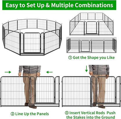 Dog Playpen Outdoor Extra Wide 12 Piece Panels Heavy Duty Dog Fence 32" Height Anti-Rust with Doors Portable for RV Camping Yard, Total 32FT, 79 Sq.ft, Snowy Black