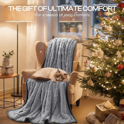 Luciphia Waterproof Pet Blanket, Liquid Pee Proof Dog Blanket for Sofa Bed Couch, Reversible Sherpa Fleece Furniture Protector Cover for Small Medium Large Dogs Cats, Light Grey Queen Size（90" x 82"）