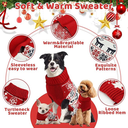 Dog Christmas Sweater, Soft Warm Pet Clothes Coat for Small Medium Large Dogs and Cats Boy Girl, Fall Cozy Holiday Turtleneck Knitting Collar Pullover Pup Outfit Costume for Thanksgiving New Year