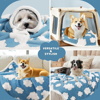 Luciphia Waterproof Pet Blanket for Medium Large Dogs Washable Fluffy Thick Jacquard Shag Fleece Warm Sherpa 3D Textured Flower Print for Cats Puppy Couch Protection (Blue Cloud,40x28 inches)