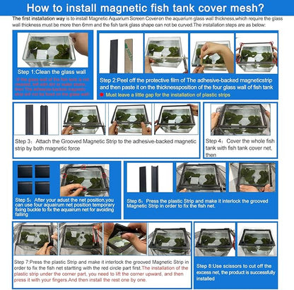 Magnetic Aquarium lid Fish Tank Hood top Cover Anti-Jumping net Cover mesh to Protect Fishs Jumping Out of Fishes Tank Hoods