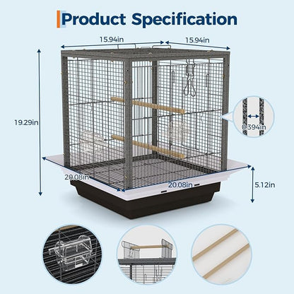 GarveeHome Small Bird Cage with Wheels, Parakeet Cage, Bird Carrier for Parakeets, Canaries, Lovebirds, Small Quaker, Cockatiels, Budgie, Green Cheek (20in Hammertone Black)